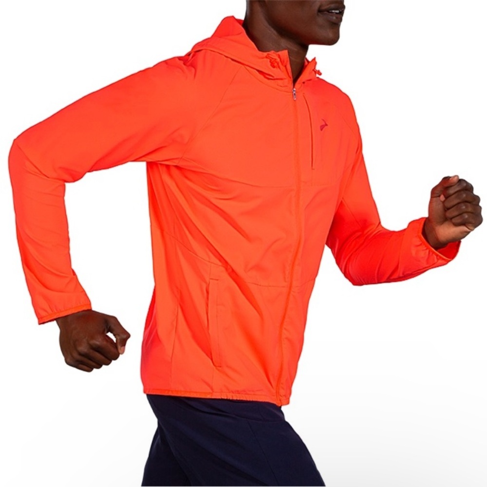 BROOKS Men’s Canopy Jacket Vivid Flame Florescent Running Windbreaker Large